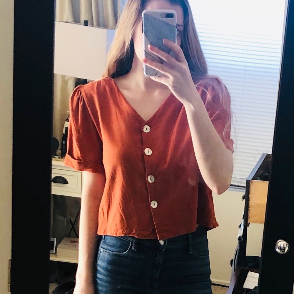 Orange linen crop top - Picture 2 of 4